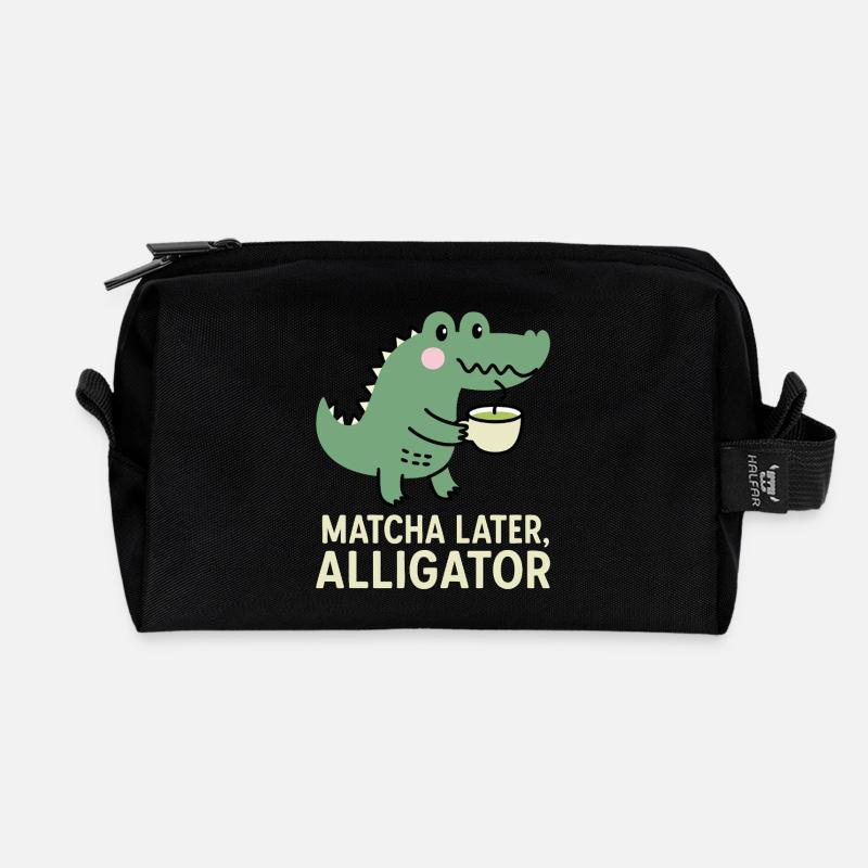 Matcha Later Alligator Lustiges Wortspiel - Recycelte Kulturtasche - Schwarz