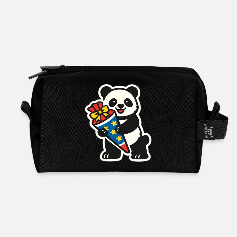 Panda Bär Ich bin 1. Klasse Einschulung Geschenk - Recycelte Kulturtasche - Schwarz