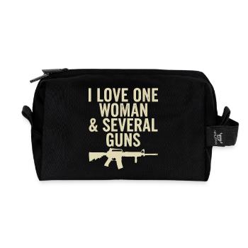 One Woman, Many Weapons: Hunting Humor - Recycled Toiletry Zip Bag - black - Front