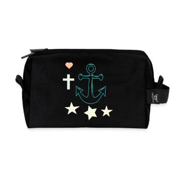 Glowing Anchor with Stars - Recycled Toiletry Zip Bag - black - Front