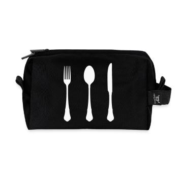 Cutlery Silhouette Design - Recycled Toiletry Zip Bag - black - Front