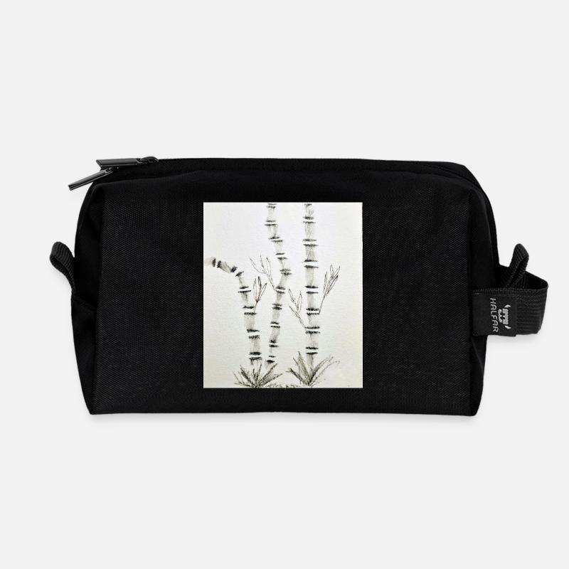 Bamboo Drawing in Ink Style - Recycled Toiletry Zip Bag - black