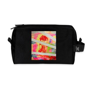 Art abstrait rayé de couleurs néon - Trousse de toilette en tissu recyclé - noir - Devant