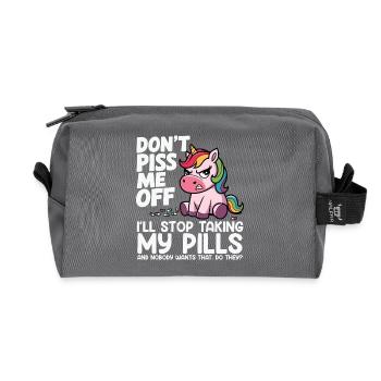 Angry unicorn: pill joke I don't take a pill - Recycled Toiletry Zip Bag - anthracite - Front