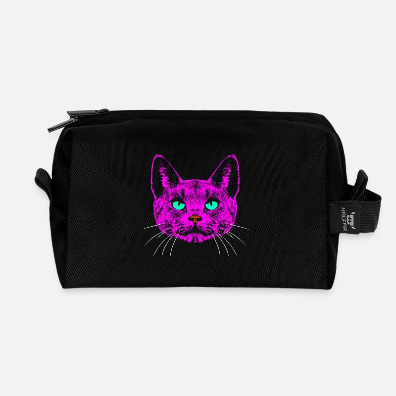 Katze / Kopf / Pink - Recycelte Kulturtasche - Schwarz