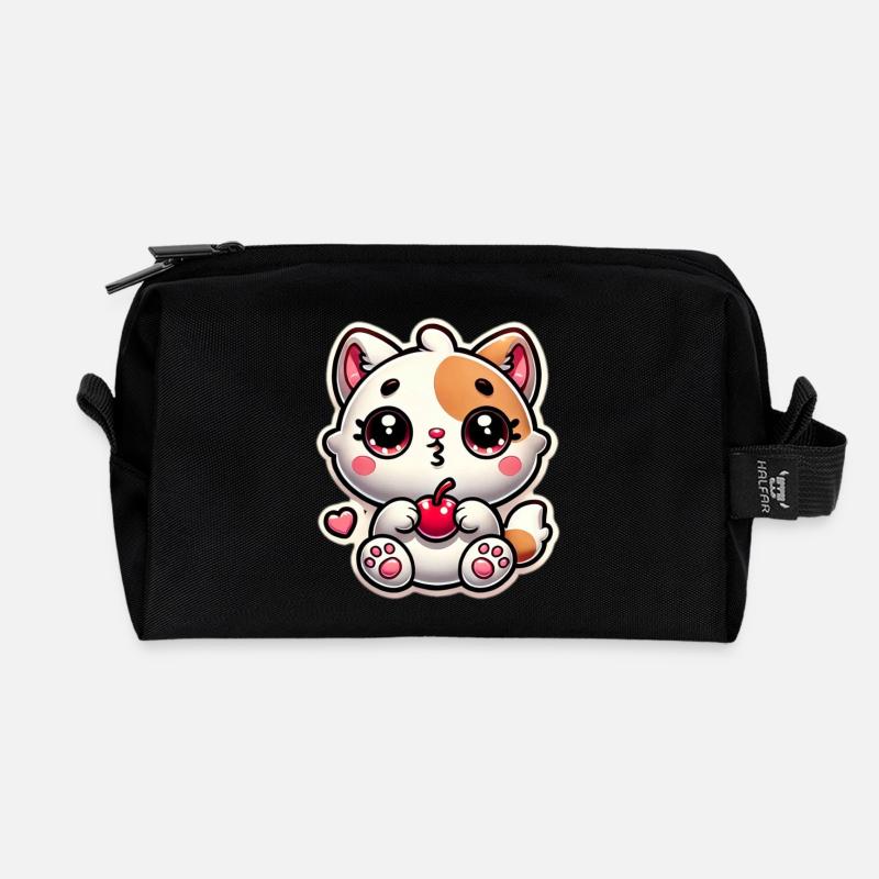 Rêve de chat mignon avec cerise - Trousse de toilette en tissu recyclé - noir