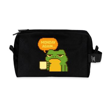Monday frog in pixel style - Recycled Toiletry Zip Bag - black - Front