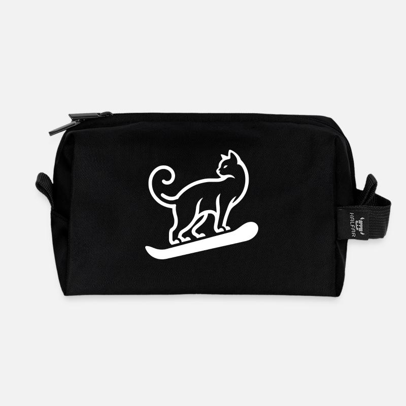 Katze Snowboard Snowboarder Minimalistisches - Recycelte Kulturtasche - Schwarz