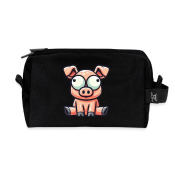 Cute Confused Cartoon Pig Funny Clumsy - Recycled Toiletry Zip Bag - black - Front