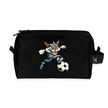 Fussballer Katze - Recycelte Kulturtasche - Schwarz - Vorne