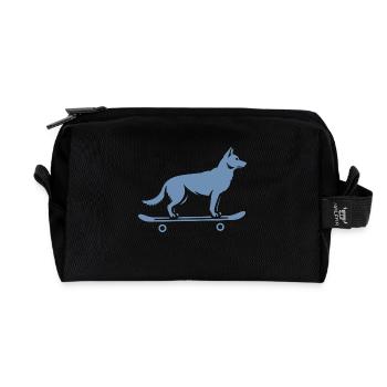 Dog Shepherd Skateboard Skateboarder - Recycled Toiletry Zip Bag - black - Front
