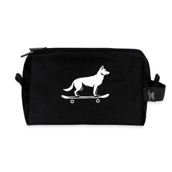 Dog Shepherd Skateboard Skateboarder - Recycled Toiletry Zip Bag - black - Front
