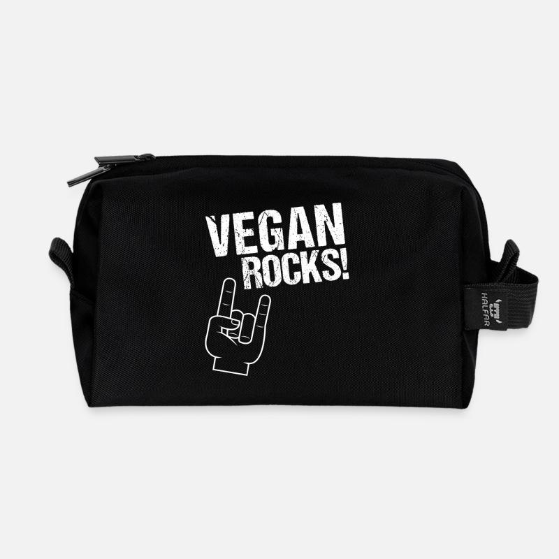Vegan Rocks! Veganer oder Vegetarier Geschenk - Recycelte Kulturtasche - Schwarz