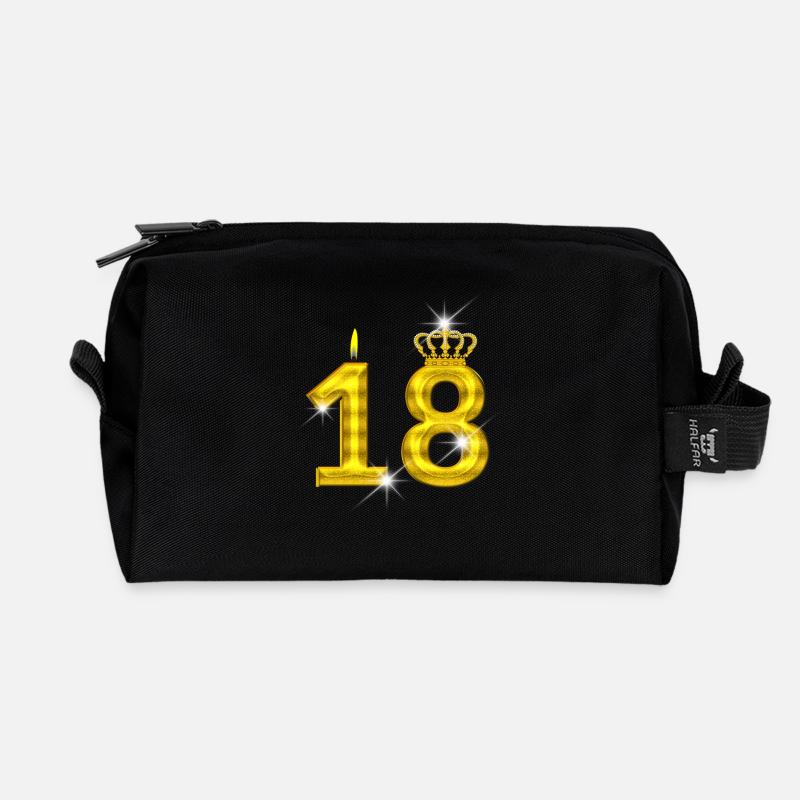 18 - Geburtstag - Krone - Kerze - Gold - Recycelte Kulturtasche - Schwarz
