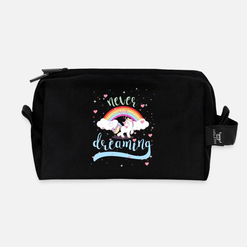 NEVER STOP DREAMING - UNICORN - Recycled Toiletry Zip Bag - black