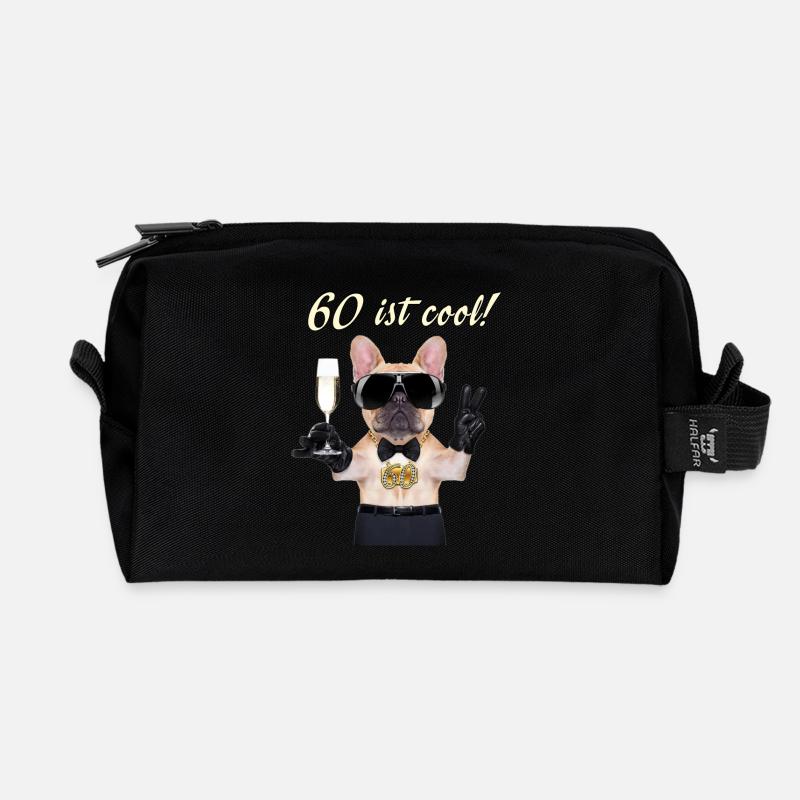 NEU Geburstags Mops 60 ist cool Geschenk - Recycelte Kulturtasche - Schwarz