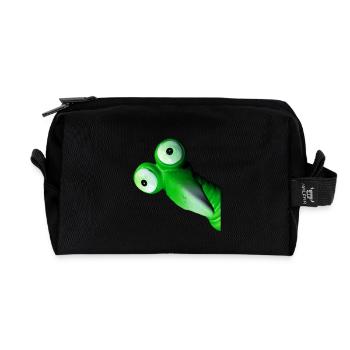 Funny green bird with big eyes - Recycled Toiletry Zip Bag - black - Front