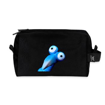 Funny blue bird with big eyes - Recycled Toiletry Zip Bag - black - Front