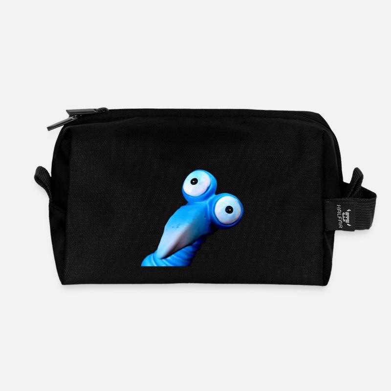 Lustiger blauer Vogel mit großen Augen - Recycelte Kulturtasche - Schwarz