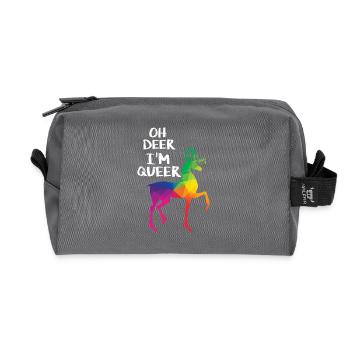Oh Deer I m Queer Gay Lesbian LBGT Pride rainbow - Recycled Toiletry Zip Bag - anthracite - Front