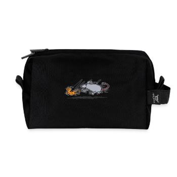 Maus jagt Katze Geschenk - Recycelte Kulturtasche - Schwarz - Vorne