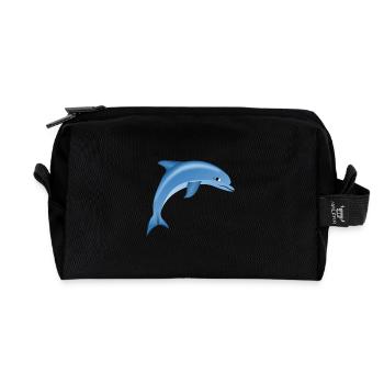 Cute Funny Cute Dolphin Comic Drawing T-Shirt - Recycled Toiletry Zip Bag - black - Front