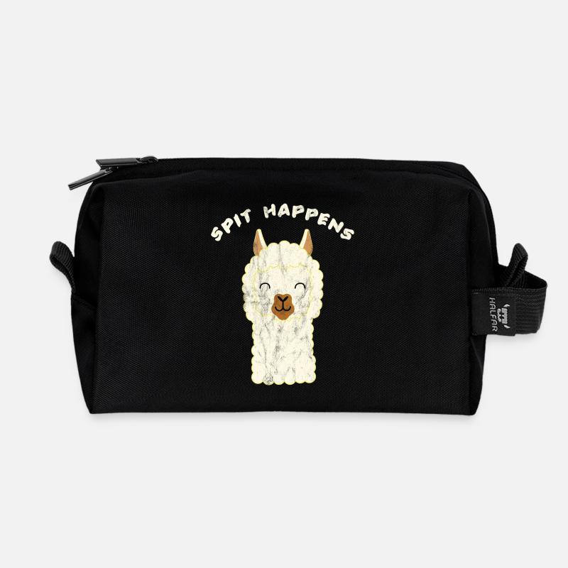 Lama - Spit Happens - Lama T-Shirt - Geschenk - Recycelte Kulturtasche - Schwarz