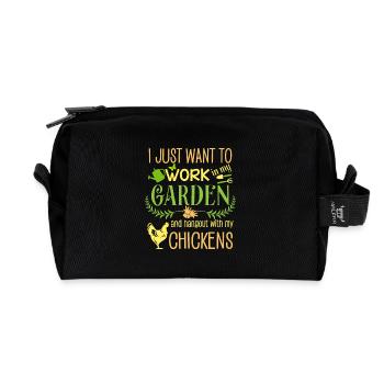 Work in my Garden hangout with my Chickens - Recycled Toiletry Zip Bag - black - Front