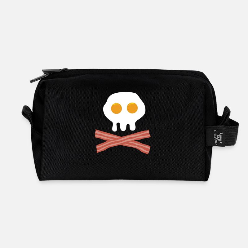 Totenkopf aus Ei und Bacon - Recycelte Kulturtasche - Schwarz