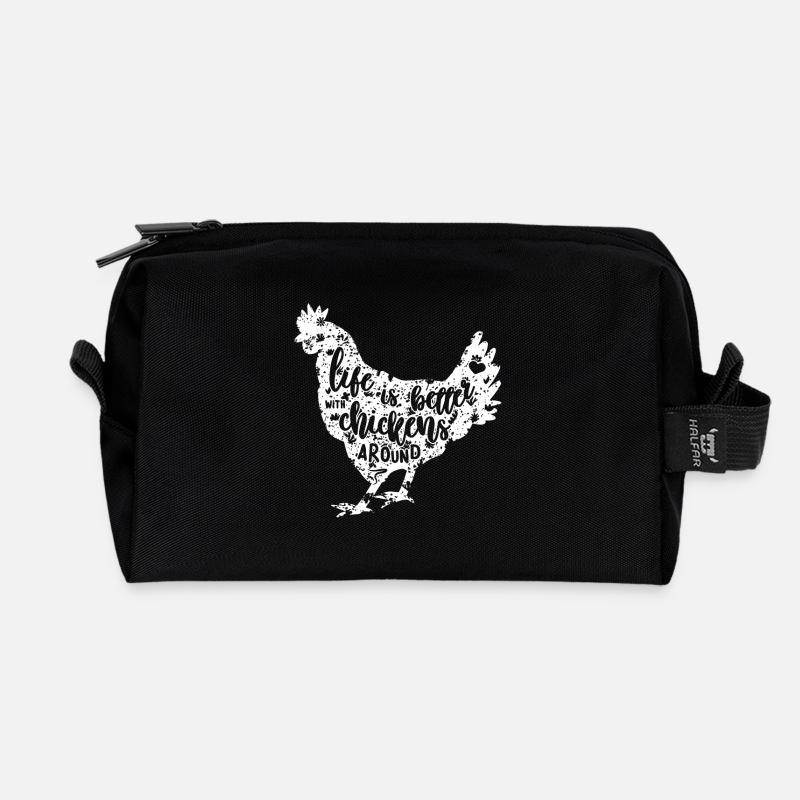 Life is better with chickens around - Recycled Toiletry Zip Bag - black