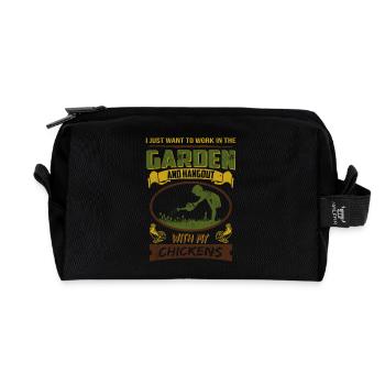 Work in Garden Hangout with Chickens T-shirt - Recycled Toiletry Zip Bag - black - Front