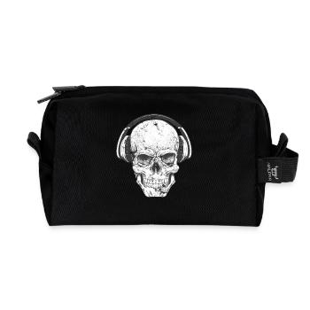 DJ skull with headphones - Recycled Toiletry Zip Bag - black - Front