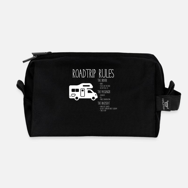 Road Trip Rules - Rules for Vacation - Recycled Toiletry Zip Bag - black