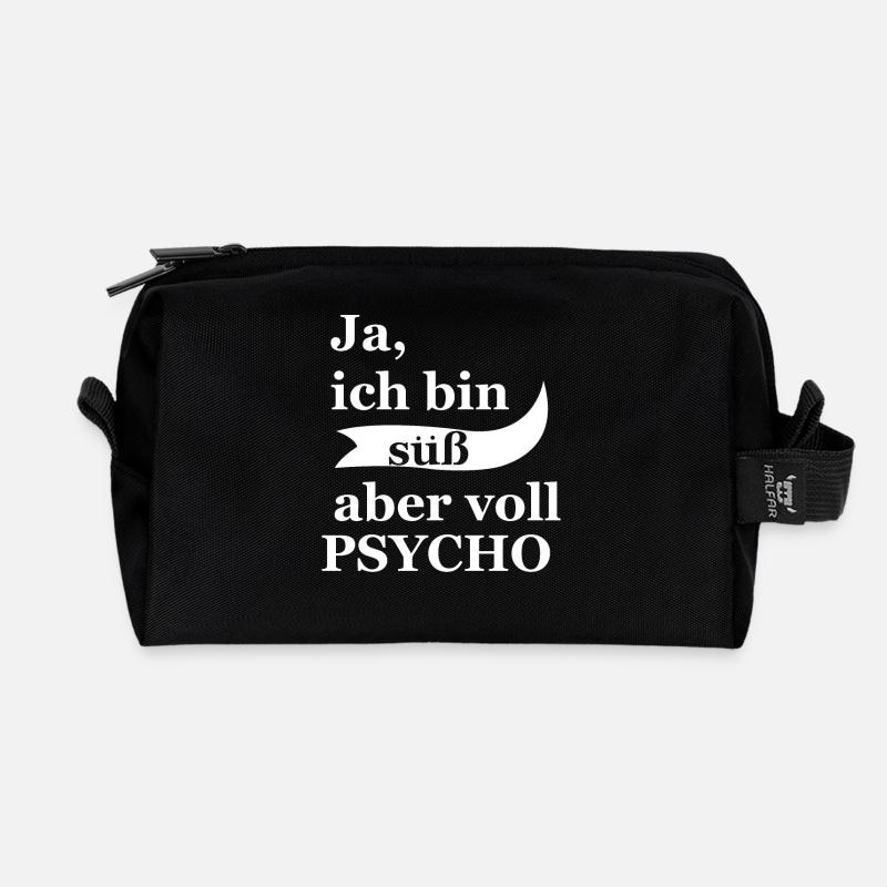 Ja ich bin süß aber voll psycho! - Recycelte Kulturtasche - Schwarz
