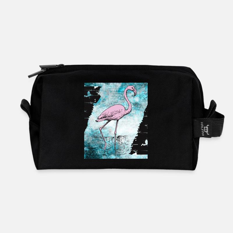 Rosa Flamingo - Recycelte Kulturtasche - Schwarz