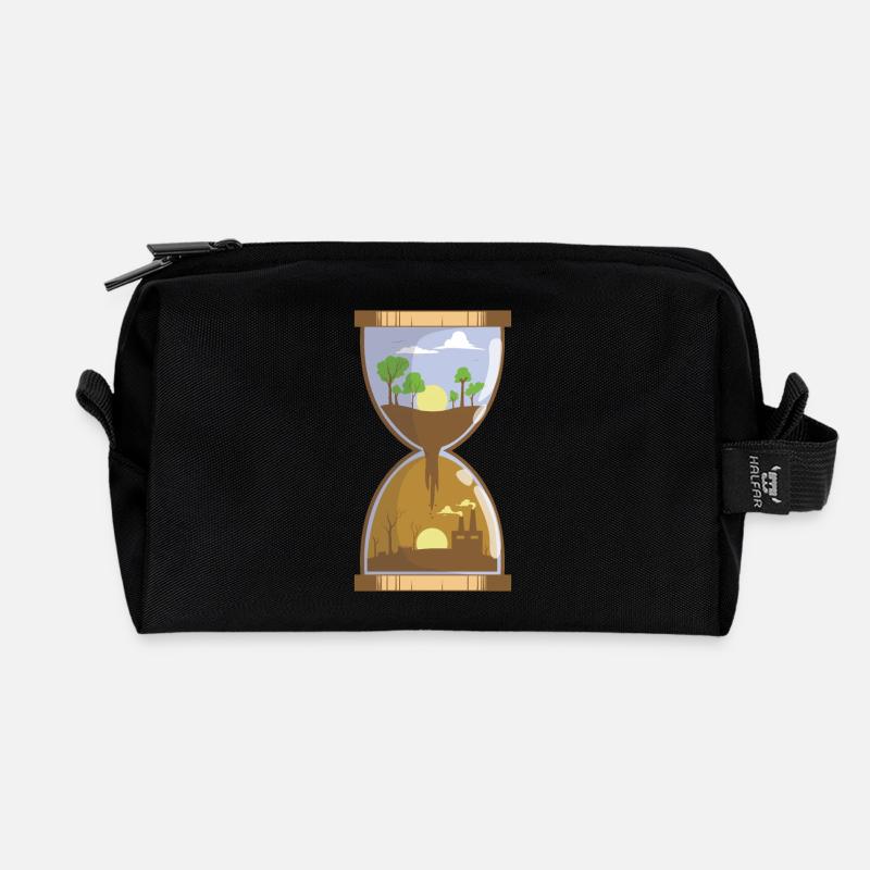 Sanduhr / Umweltverschmutzung / Naturschutz - Recycelte Kulturtasche - Schwarz
