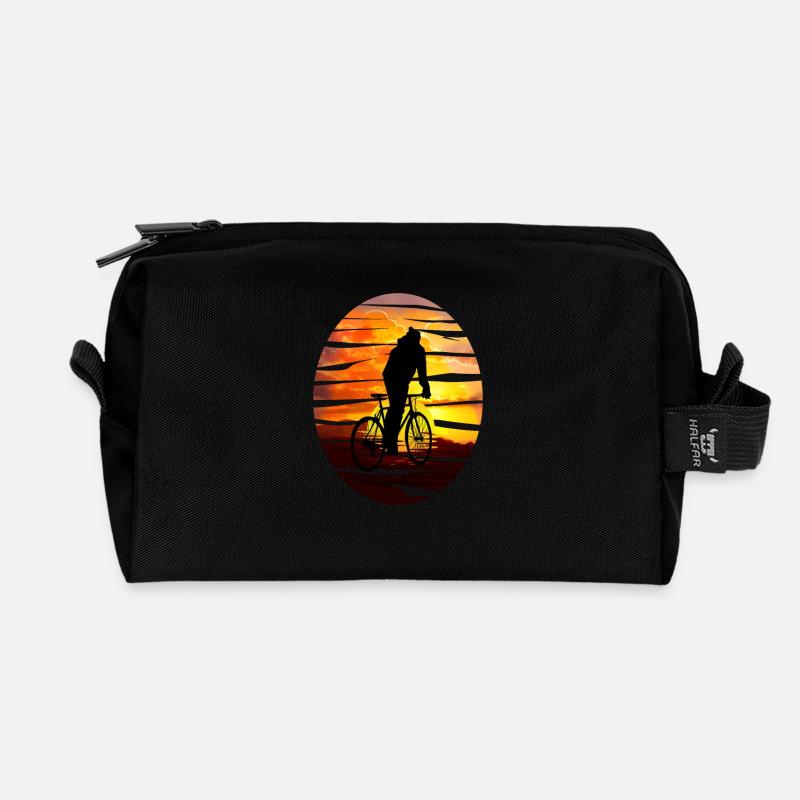 Fahrradfahrer bei Sonnenuntergang - Geschenkidee - Recycelte Kulturtasche - Schwarz