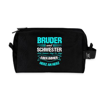 Bruder und Schwester Auge in Auge Herz an Herz - Recycelte Kulturtasche - Schwarz - Vorne