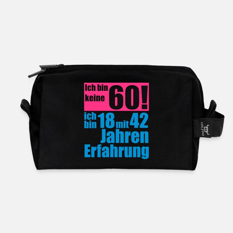 Ich bin keine 60! ... 18 mit 42 Jahren Erfahrung! - Recycelte Kulturtasche - Schwarz