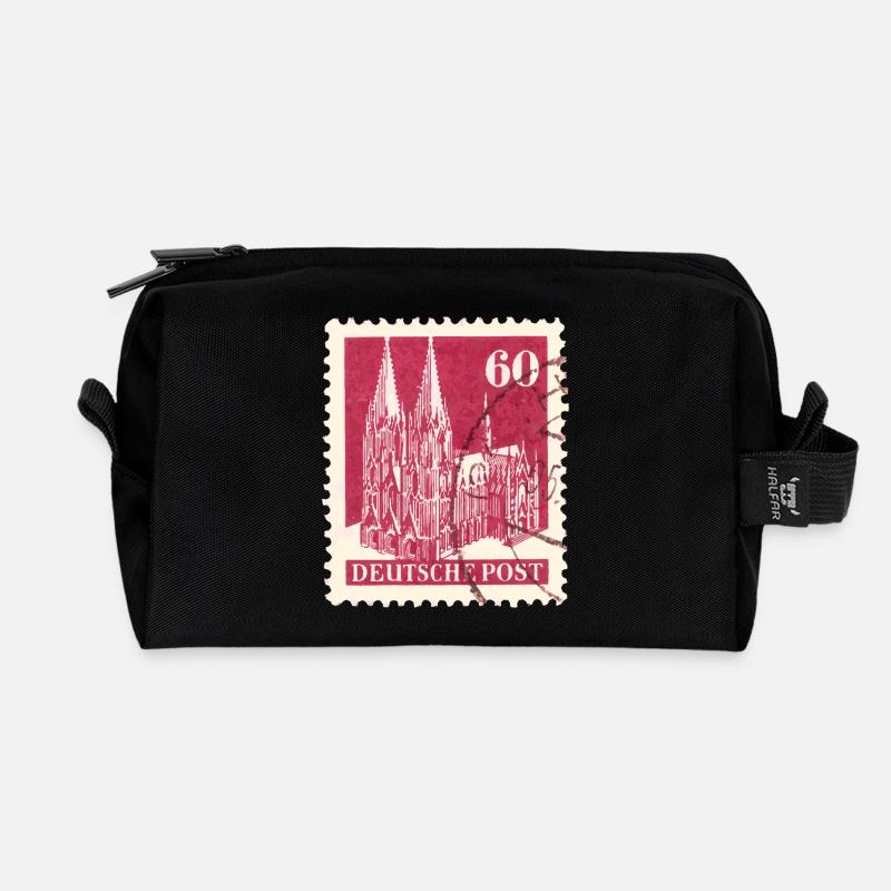 Kölner Dom Briefmarke 60er Rot 1948 - Recycelte Kulturtasche - Schwarz