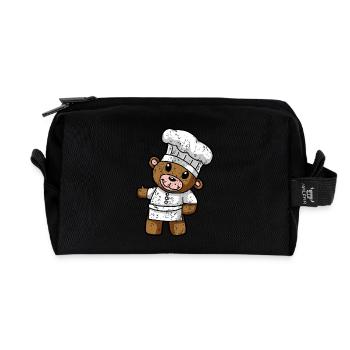 Teddy Comic Drawing in Retro Vintage 80s 90s - Recycled Toiletry Zip Bag - black - Front