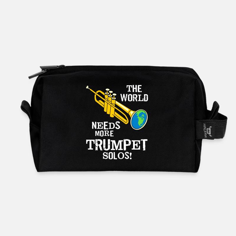 Trumpet Solos White Text - Recycled Toiletry Zip Bag - black