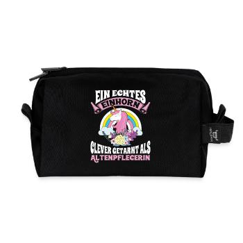 Altenpflegerin Einhorn T-Shirt Clever getarnt - Recycelte Kulturtasche - Schwarz - Vorne