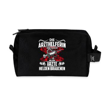 Arzthelferin Damen Shirt weil Ärzte auch Helden - Recycelte Kulturtasche - Schwarz - Vorne