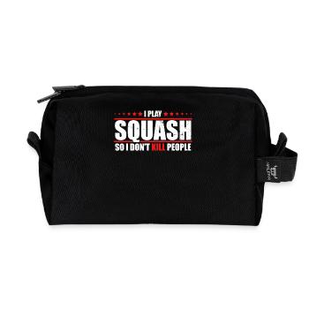 Squash Shirt I play Squash so I don't kill people - Recycled Toiletry Zip Bag - black - Front