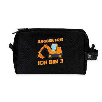 Geburtstag Jungen 3 Jahre Bagger frei ich bin 3 - Recycelte Kulturtasche - Schwarz - Vorne