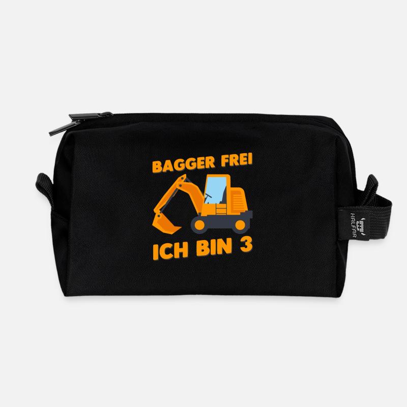 Geburtstag Jungen 3 Jahre Bagger frei ich bin 3 - Recycelte Kulturtasche - Schwarz