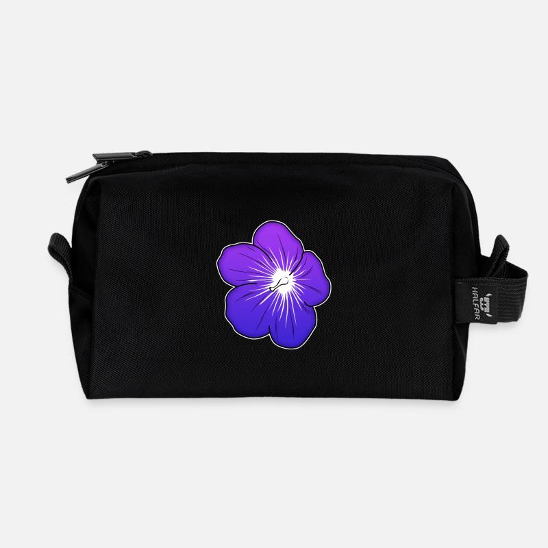 Violette Blütenillustration mit leuchtender Mitte - Recycelte Kulturtasche - Schwarz