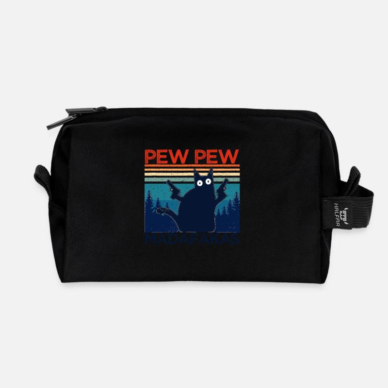 pew pew funny cat funny cat gift idea - Recycled Toiletry Zip Bag - black