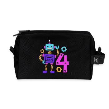 4th birthday robot 4 years old - Recycled Toiletry Zip Bag - black - Front